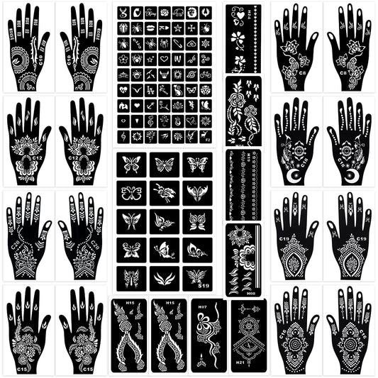 Henna Tattoo Stencils Kit 18 Sheets,Henna stencils for hands Temporary Tattoo Stickers for Women and Girls Face Paint Body Art
