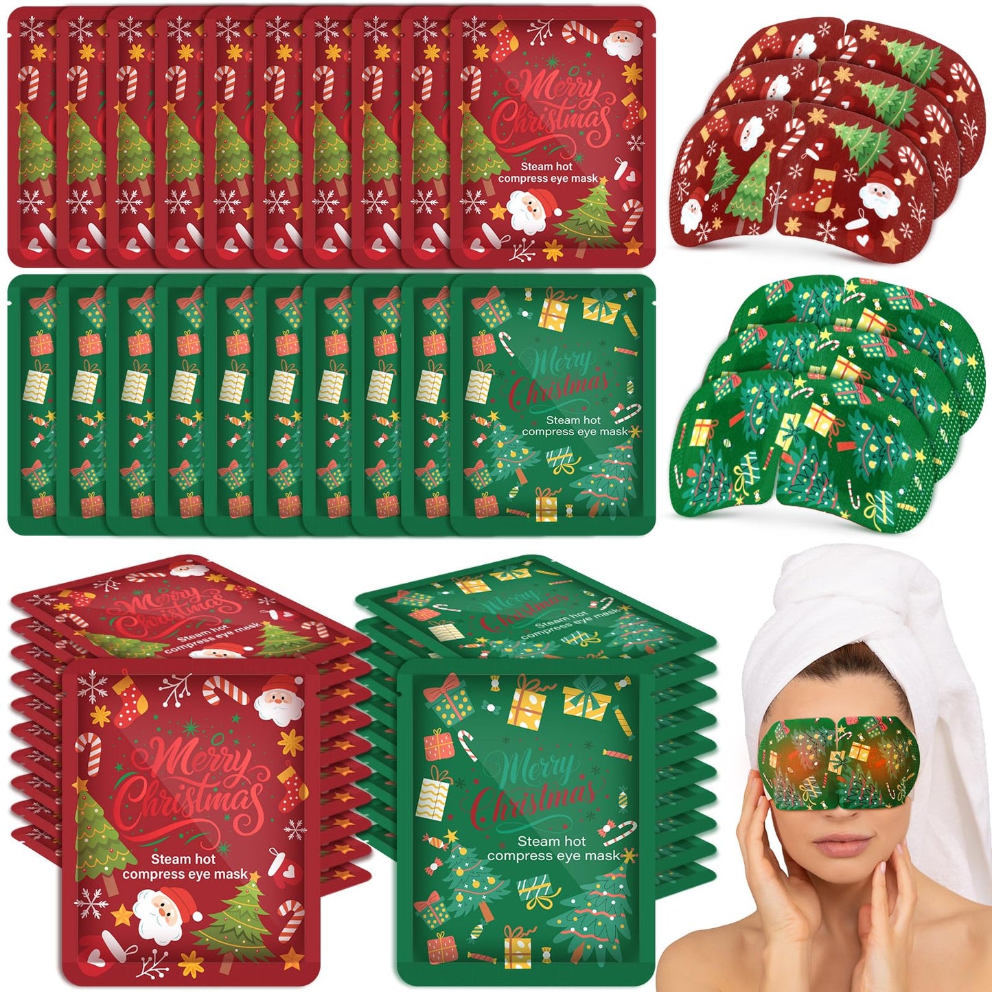 Bonuci 30 Pcs Christmas Steam Eye Masks Bulk for Dry Eyes Disposable Heating Eye Mask for Spa Sleep Warm Compress Stress Dark Circle Relief Puffiness and Relaxation Gifts Christmas Stocking Stuffer