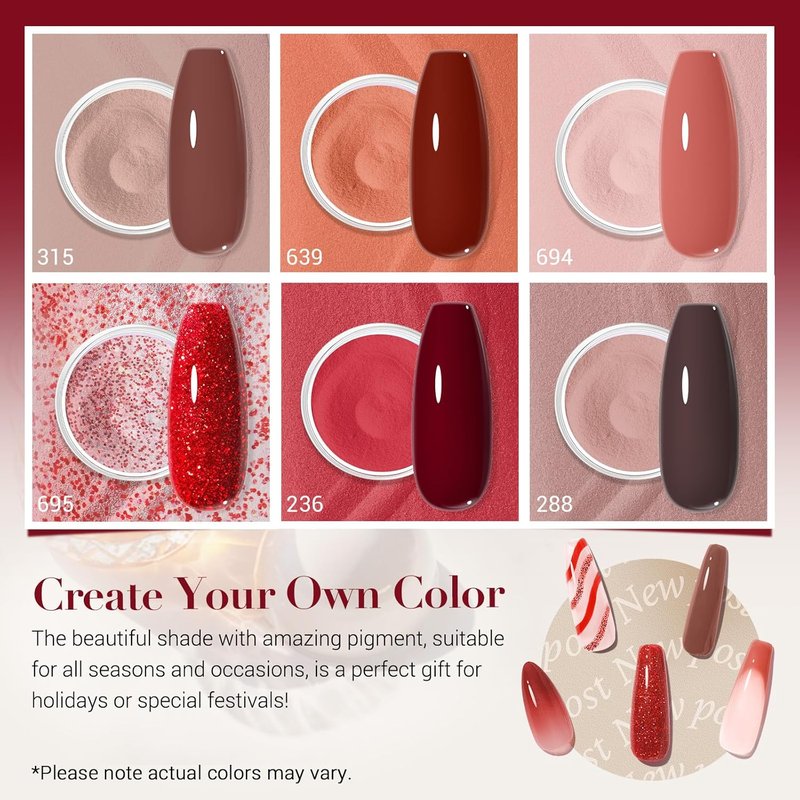 AZUREBEAUTY Dip Powder Starter Kit - Brown Red Glitter Nail Art | 6 Colors, No Lamp Needed for DIY Manicure
