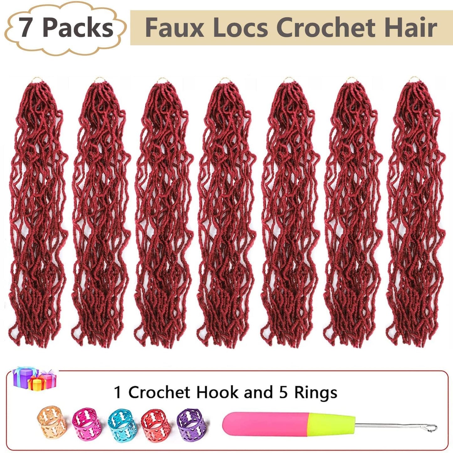 Alrence Faux Locs Crochet Hair 36 Inch 7 Packs Soft Locs Burgundy Red