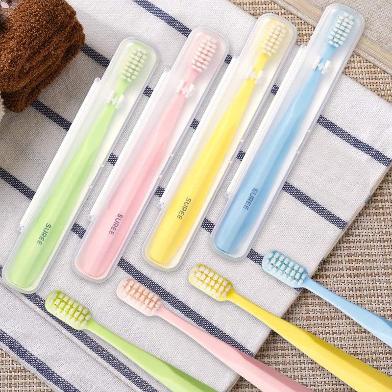 Extra Soft Toothbrush for Sensitive Teeth - 10,000 Ultra Soft Bristles | Manual Travel Toothbrush with Portable Case (4 Pack)