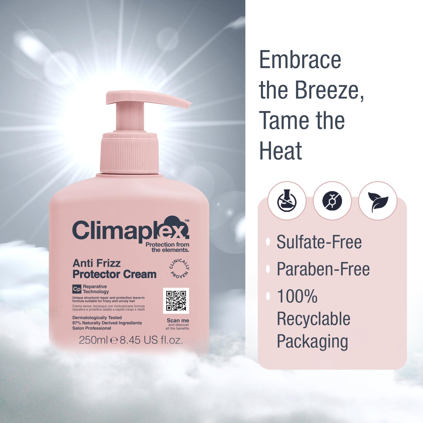 Climaplex Anti Frizz Protector Cream - Shields from Heat and UV Damage - Promotes Healthy Scalp - Soothes and Improves Shine - Leaves Hair Silky Smooth - Vegan Friendly and Cruelty Free - 8.45 oz
