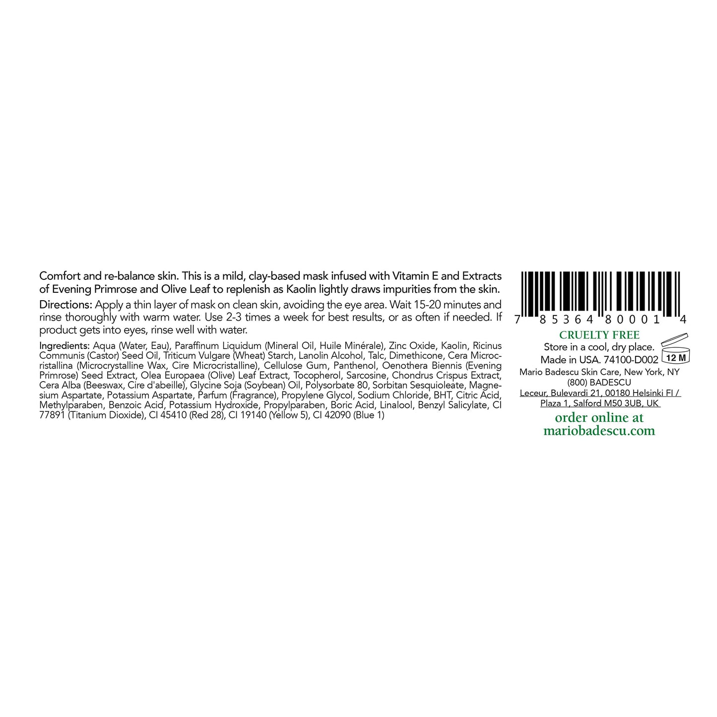 Mario Badescu Clay Face Mask for Men and Women, Pore Minimizer Skin Care Facial Mask Formulated with Nutrient-Rich Key Ingredients, Purifying and Hydrating Clay Mud for Face