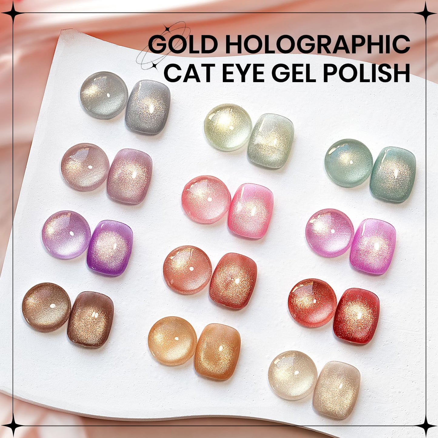 SUPWEE Cat Eye Gel Nail Polish Set,12 Colors Gold Glitter Holographic CatEye Gel Polish with Magnetic Stick,Sliver Brown Pink Red Cat Eye Soak Off UV DIY Home Salon Manicure
