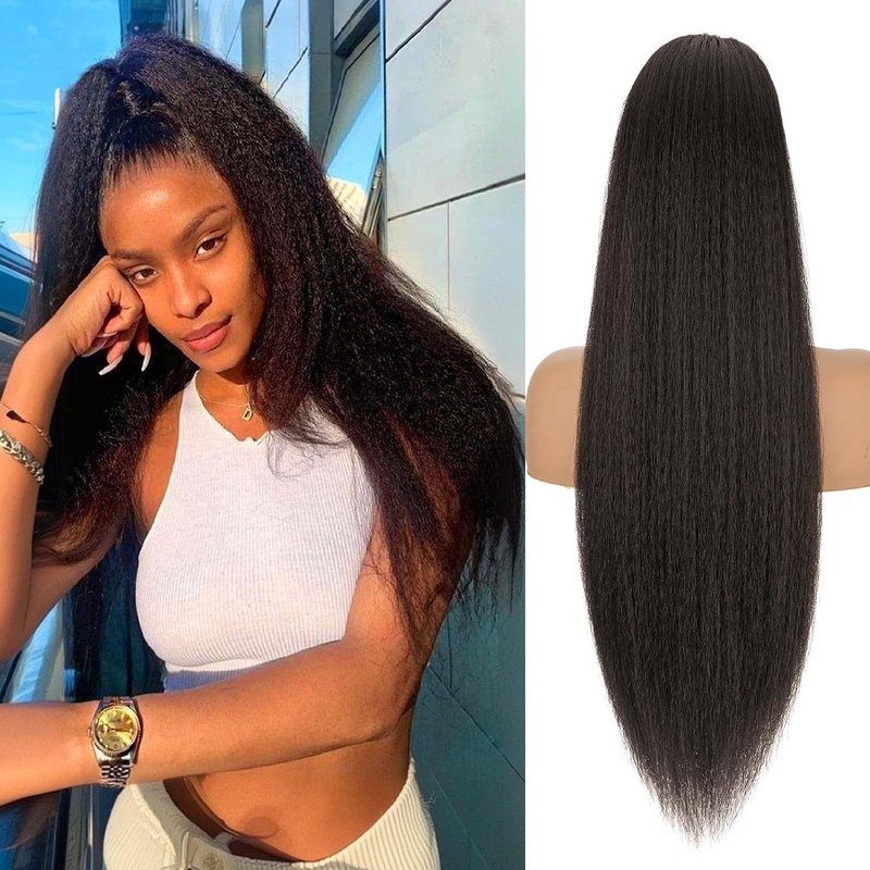 Drawstring Ponytail Extension for Women, 30 Inch Long Yaki Straight Pony Tails Hair Hairpiece Clip in Extensions Natural Looking Soft Synthetic Drawstring Ponytail for Black Women, Dark Brown
