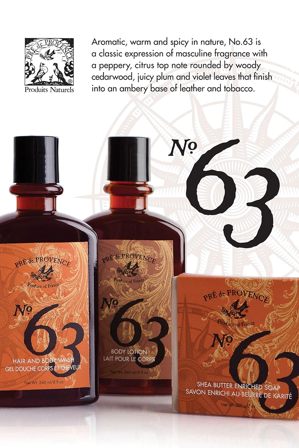 Pre de Provence No.63 Men's Lotion - Nourishing Hydrating Formula | 8.4 Fl Oz