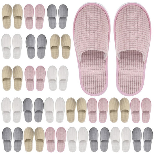 Geyoga 24 Pairs House Slipper for Guest Washable Reusable Soft Non Slip Disposable Slipper for Travel Hotel Spa Wedding Party Shoeless Home Coral Fleece(Light Color,M)