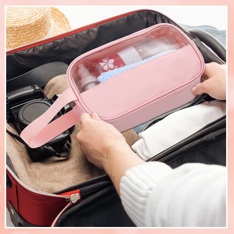 Buryeah 12 Pieces Toiletry Bags Bulk for Women Men Translucent Small Travel Makeup Pouch Portable Waterproof Organizer Set for Accessories Toiletries Gifts for Wedding(Pink)