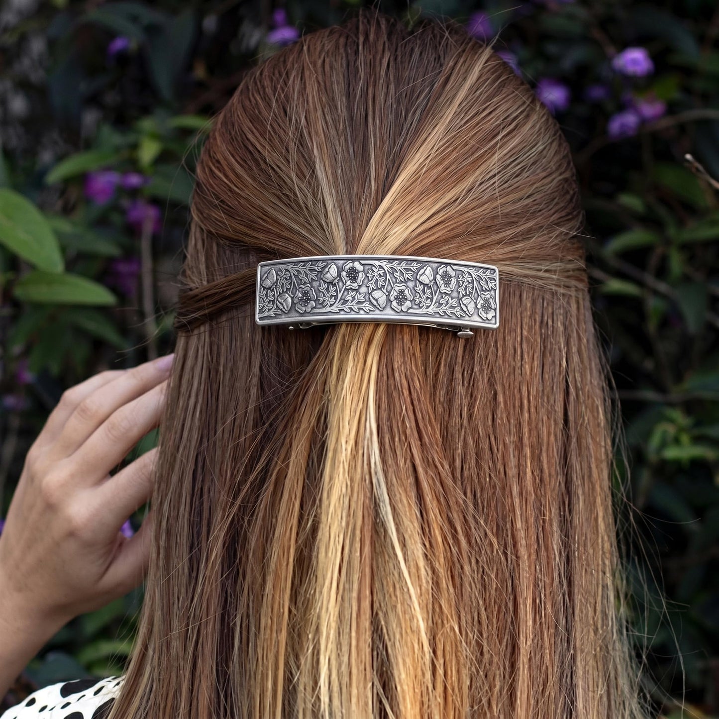 Danforth Wild Rose Hair Barrette – Handcrafted Pewter Hair Barrettes For Women – Thick Hair Clips For Women – ¾” x 3 ½”, Made In USA