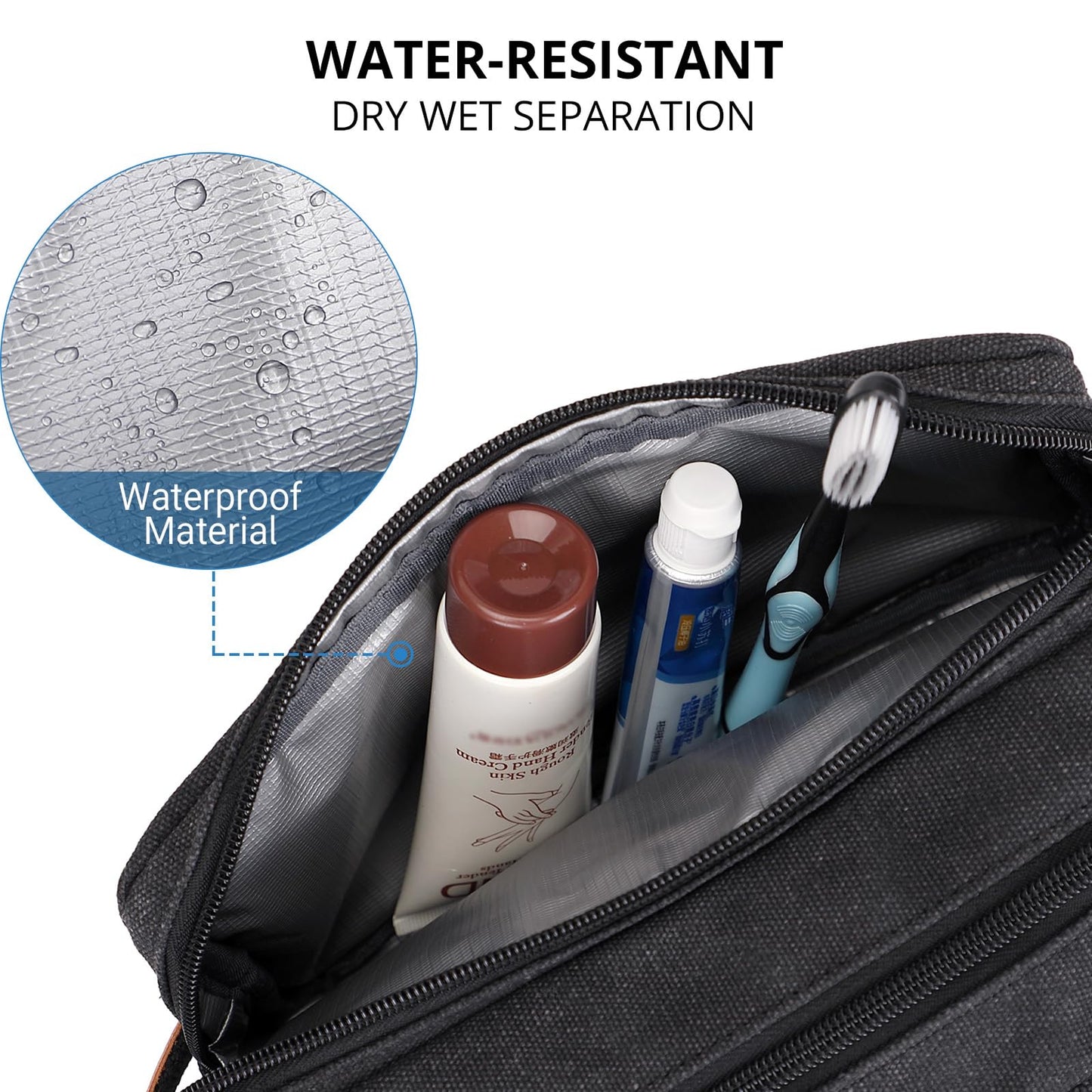 WITZMAN Canvas Toiletry Bag for Men Hanging Dopp Kit Organizer Water-resistant Travel Toiletries bag Men Bathroom Bag with Wet Pocket(A8001 Classics Black)