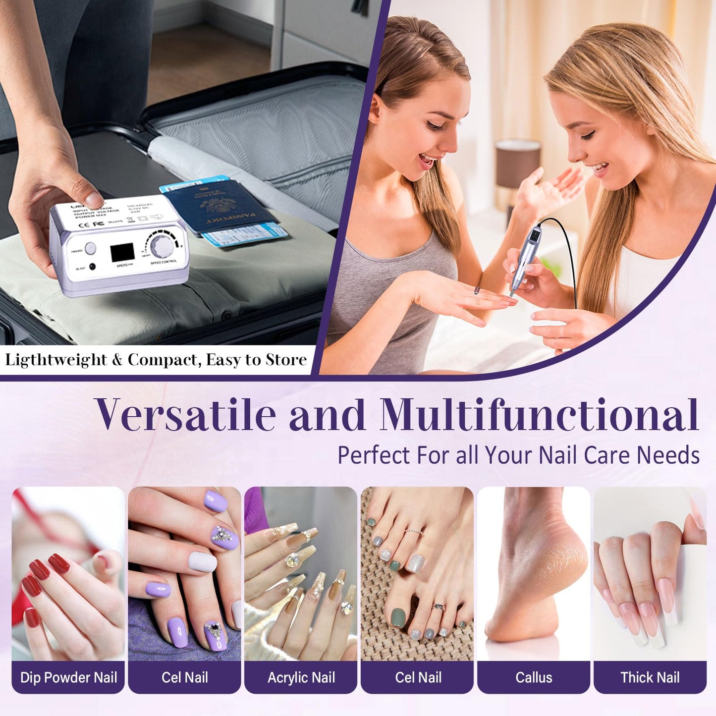 LIERKISS Nail Drill 35000RPM Electric Nail File Drill Nails Machine - Professional Nails Drill with 100pcs Sanding Bands and Nail Drill Bits for Acrylic, Gel Nail Manicure & Pedicure