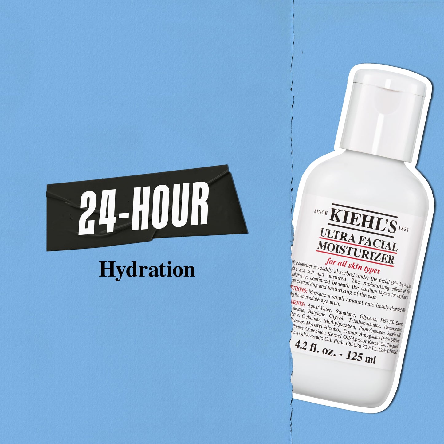 Kiehl's Ultra Facial Moisturizer, Daily Face Cream with Squalene and Glycerin, Fragrance-Free and Paraben-Free, Suitable for All Skin Types, Provides 24-hour Hydration and Moisture Surge, Day & Night