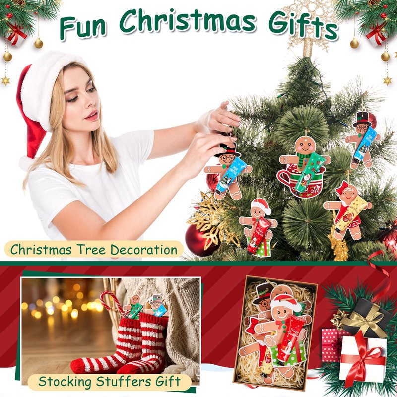 36 Set 72 Pcs Christmas Hand Cream Gift Bulk for Women Coworker Christmas Tree Ornament Hand Lotion Party Favor with Card Ribbon Holiday Decor Stocking Stuffer Gift for Women (Gingerbread Man)