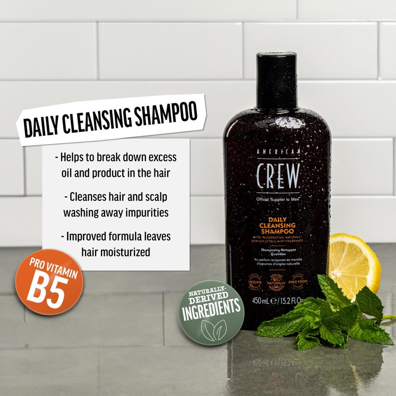American Crew Shampoo for Men, Daily Cleanser, Naturally Derived, Vegan Formula, Citrus Mint Fragrance, 33.8 Fl Oz