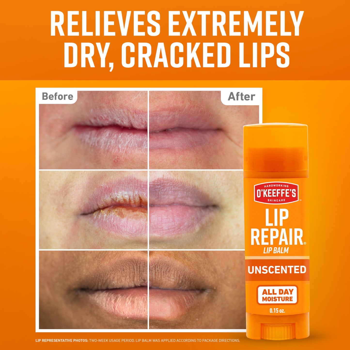 O'Keeffe's Lip Repair Unscented Lip Balm for Dry, Cracked Lips - Stick (6 Pack) - Moisturizer for Very Dry Lips