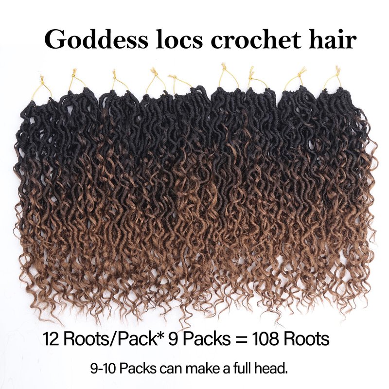 Sosihua Goddess locs crochet hair, 9 packs soft boho faux locs with curly ends bohemian crochet dreads for black women 14 Inch (Pack of 9)#1B-4-30