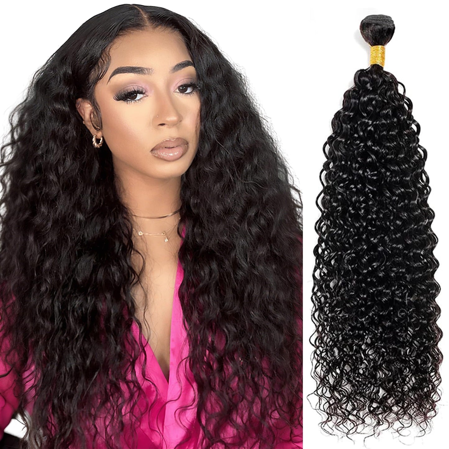 BOKIEOIE Natural Black Bundle Human Hair Unprocessed Brazilian Virgin Water Wave Human Hair Bundles 22 Inch Single Bundle Color #1B Double Weft Hair Extensions 100g Total for Black Women