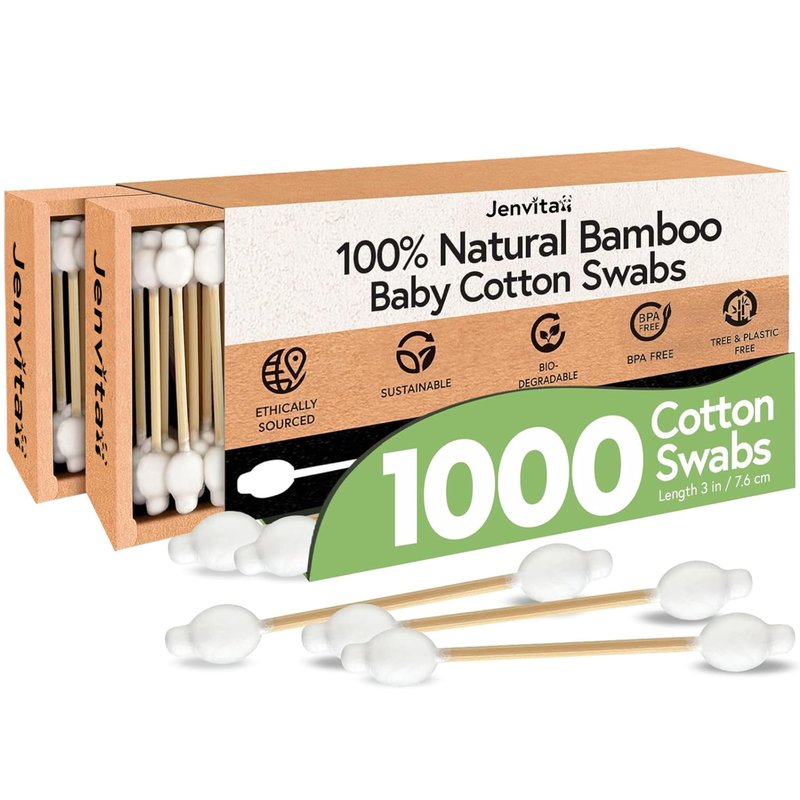Jenvita 100% Bamboo Swabs for Ears (1000-Pack) - Safety Cotton Swabs for Baby & Personal Care | Safe, Organic Bamboo Baby Ear Cleaner | FSC Certified & Hypoallergenic, Made for All Ages & Pets