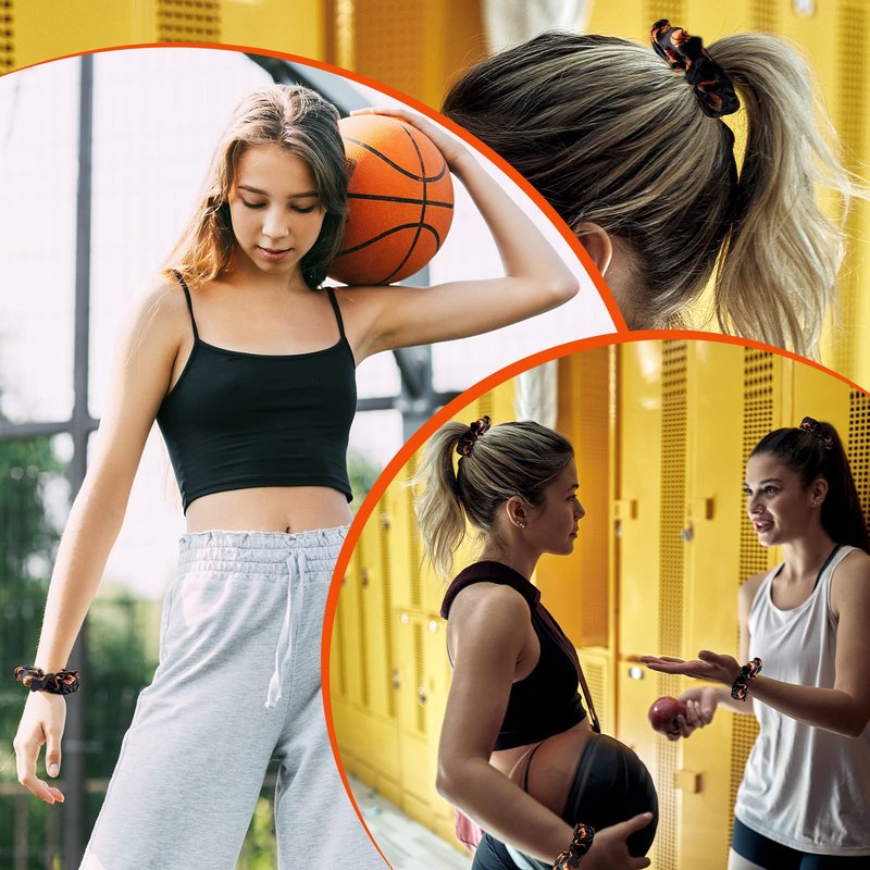 Moukeren 24 Basketball Stuff Set Cosmetic Bags Sport Makeup Bags Pencil Storage Case Portable Satin Hair Scrunchies Elastic Hair Bands Basketball Gifts for Girl(Black,Elegant Style)