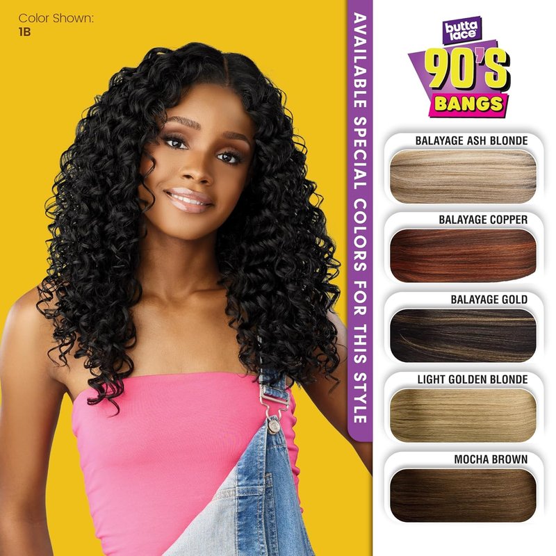 Sensationnel Butta Lace 90S Bangs Wig - Glueless Synthetic Hair with Pre-Plucked Hairline | Jet Black Color