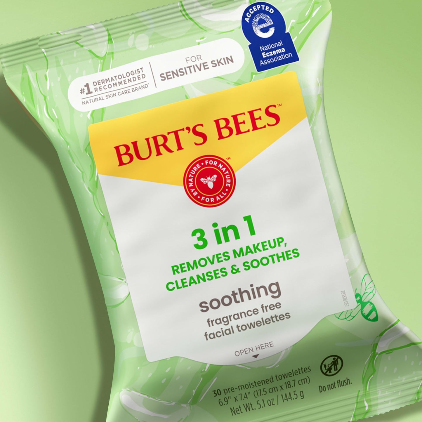 Burt’s Bees Soothing, Fragrance Free Facial Towelettes for Sensitive Skin, Aloe Vera, 100% Plant Based Cloths; 99% Natural Origin; Removes Makeup, Dirt and Oil; No Rinsing; 30 Ct, Pack of 3