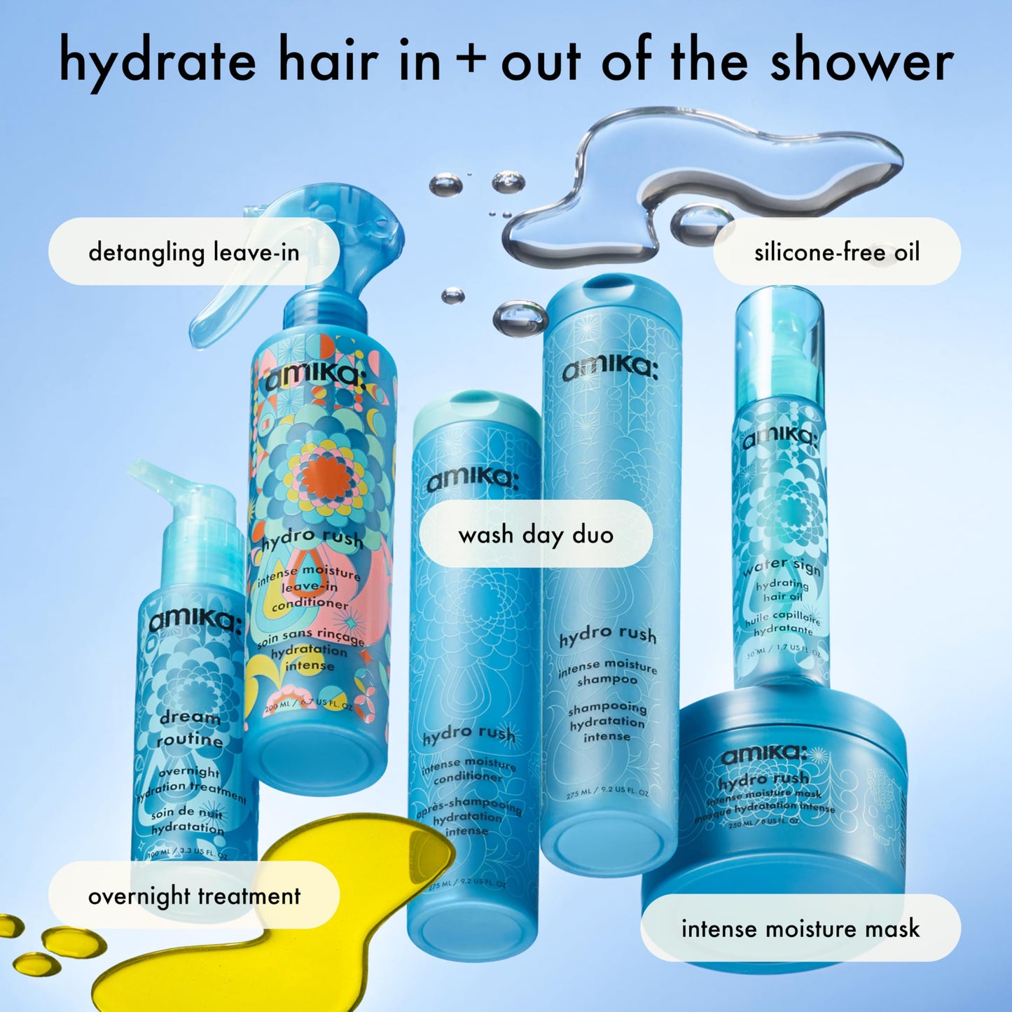 Amika hydro rush intense moisture shampoo 275ml and conditioner 275ml bundle