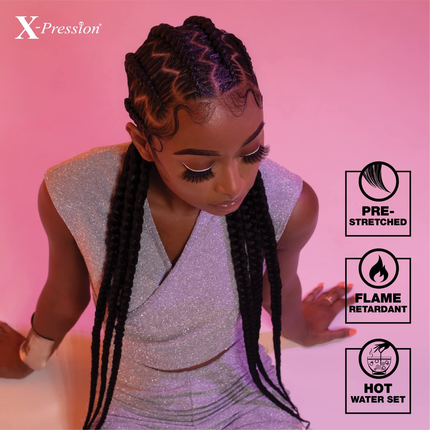 Sensationnel X-pression prestretched braiding hair - 2x braid 48 inch all kanekalon flame retardant synthetic braid for box braids and twists (4 pack, 1B OFFBLACK)