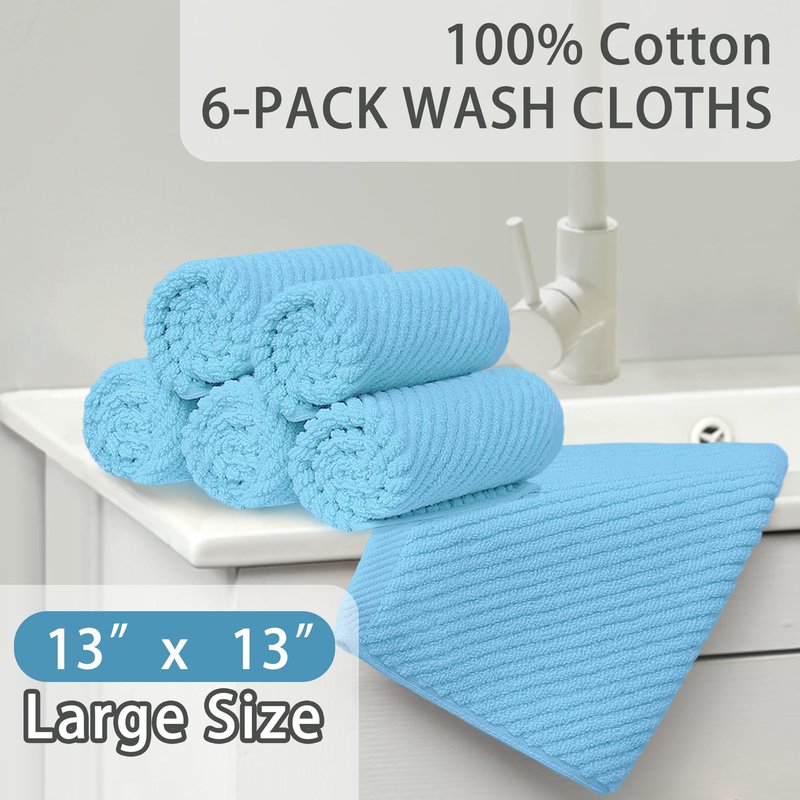 Washcloths for Showering, 6PC Large 13"x13" - Lightweight | Quick Dry | Soft | Absorbent, Thick Cotton Washcloths for Face, Purple Hand Towel Set, Lavender Face Towel for Hotel, Bathroom Essentials