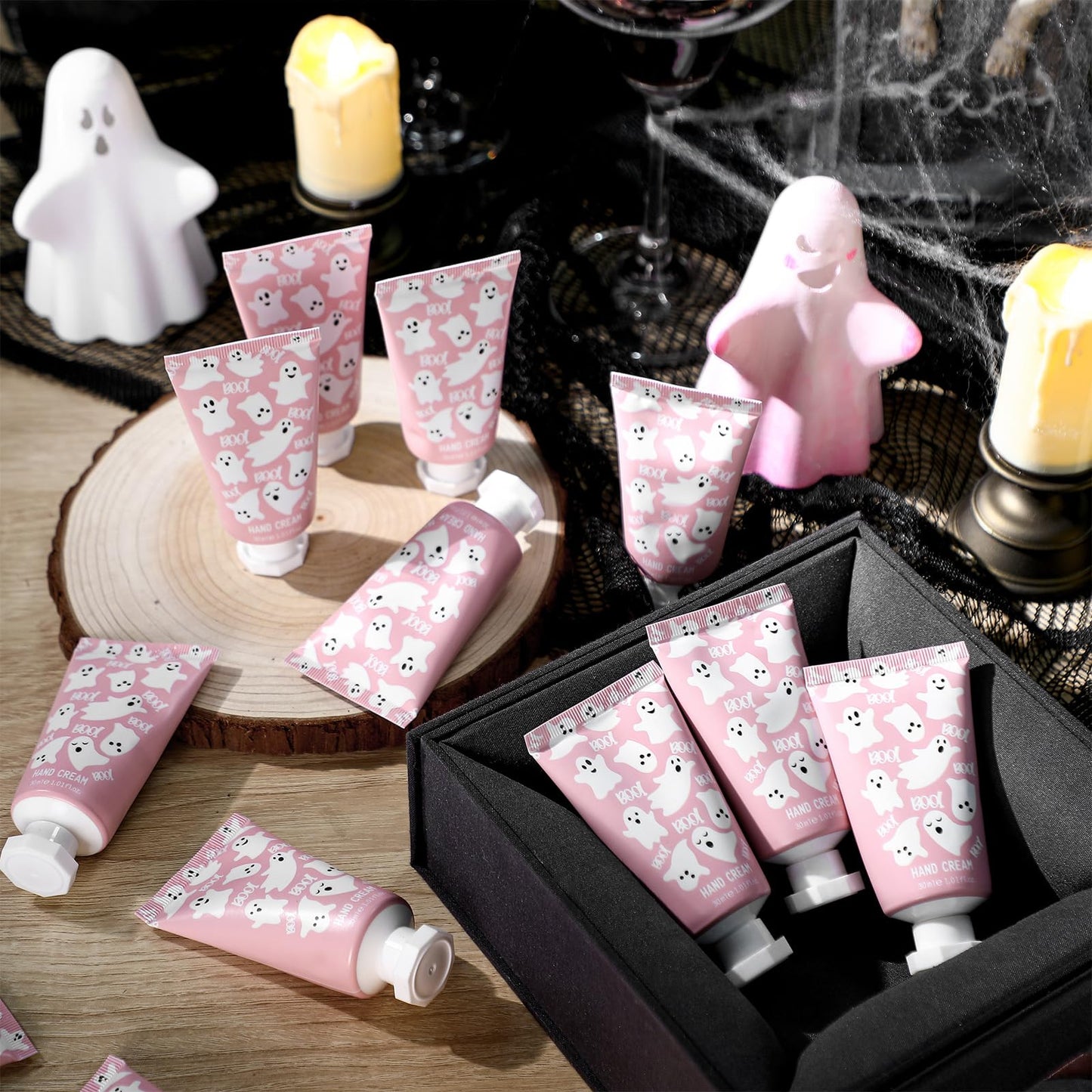 Heigble 48 Sets Pink Ghost Boo Hand Cream Gifts Bulk Halloween Hand Cream Travel Lotion Size Baby Shower Party Gifts Favors Pink Ghost Halloween Birthday Party Supplies for Guest