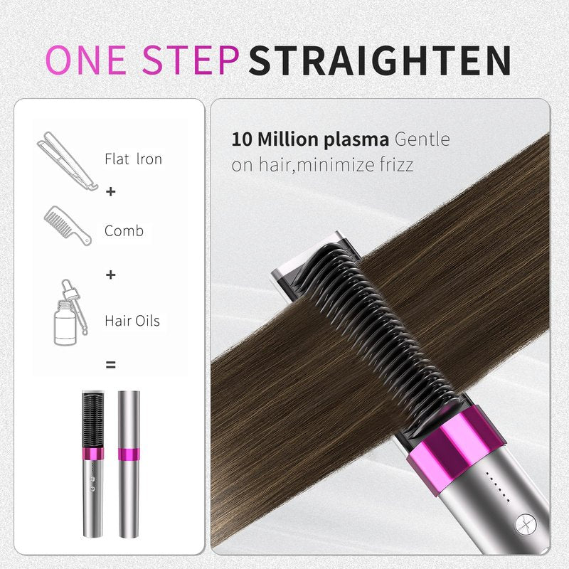 GGYGK Plasma Hair Straightener Brush,Ceramic Straightening Brush for Women,Heated Hair Straightener Comb with Dual Voltage,Anti-Scald,20s Fast Heating,Grey