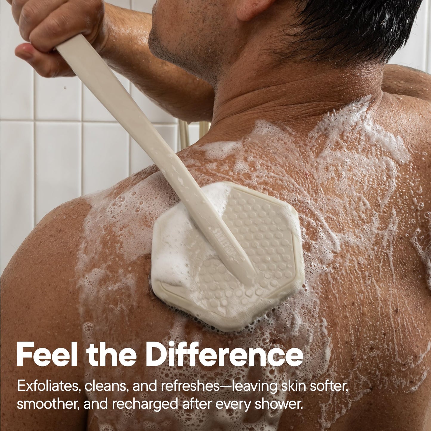 TOOLETRIES Silicone Back Scrubber for Shower, Exfoliating Body & Bath Brush, Long Ergonomic Handle, Non-Slip Grip for Hard-to-Reach Areas, Hygienic Silicone Bath Accessory for Men & Women - Sand