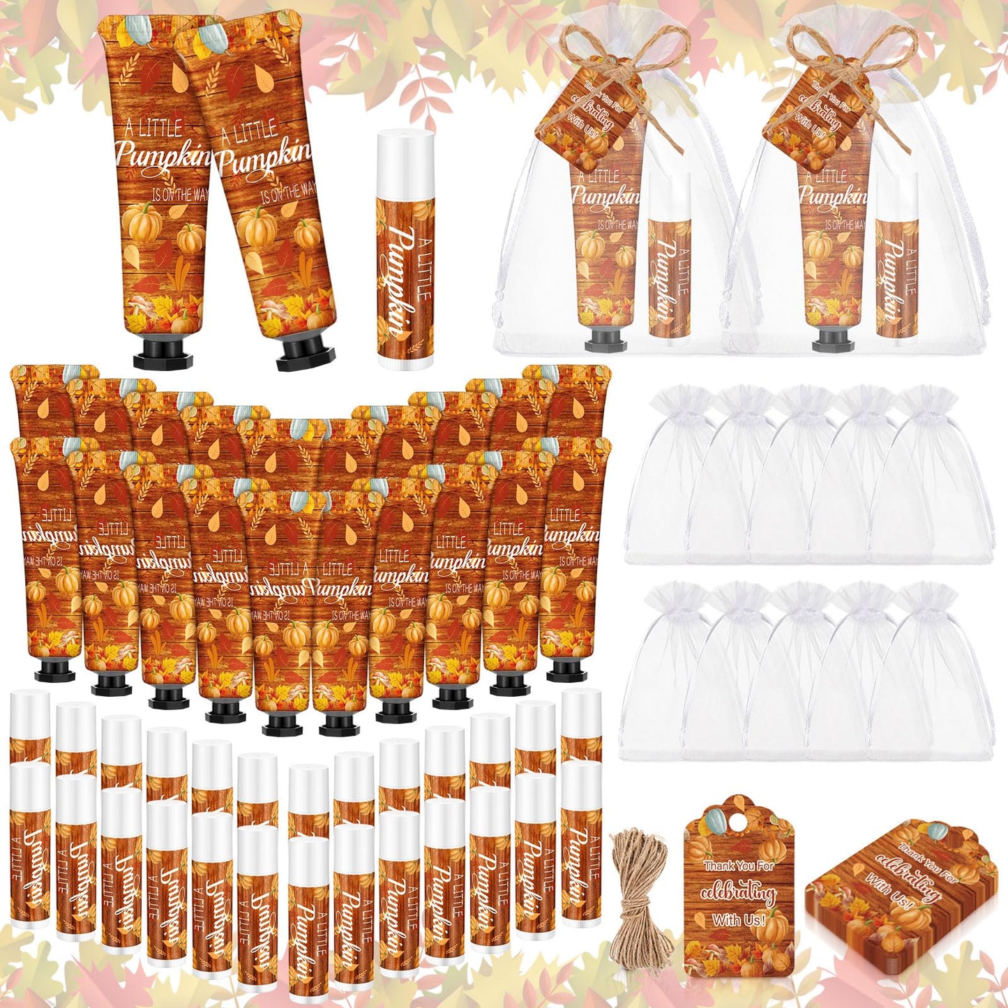 Swiffen 48 Sets 192 Pcs Fall Thanksgiving Baby Shower Gifts Bulk Thanksgiving Little Pumpkin Hand Cream and Lip Balm Baby Shower Party Favors Travel Size for Guests Wedding Party Supplies