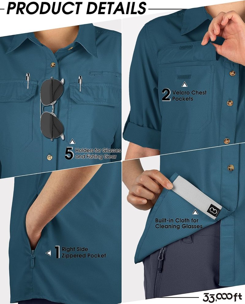 Women's UPF 50 UV Sun Protection Shirt - Cool Quick Dry Long Sleeve for Fishing, Hiking & Travel | 33,000ft