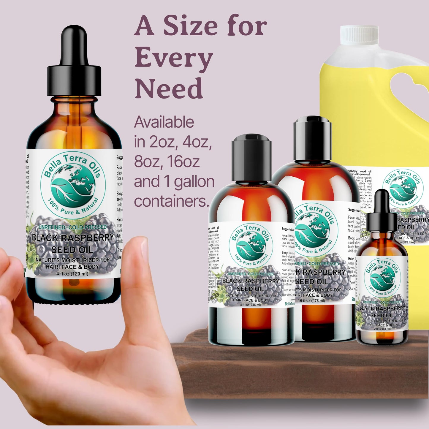 Bella Terra Oils - Black Raspberry Seed Oil 8 oz - Natural Elixir Enhanced with Ellagic Acid & Vitamin A, Cold-Pressed Cosmetic Secret for Radiant Skin