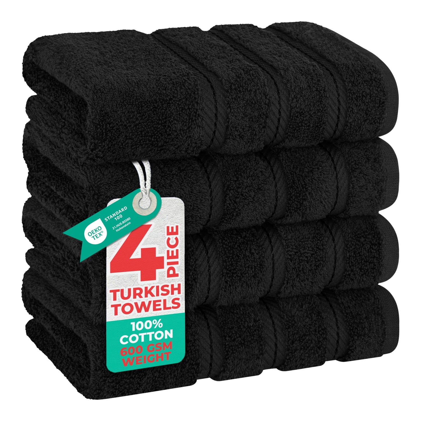 American Soft Linen Luxury Hand Towels for Bathroom, 600 GSM Heawy Weight 16x28 Size 100% Cotton Turkish 4 Piece Hand Face Towel Set, Black Hand Towels