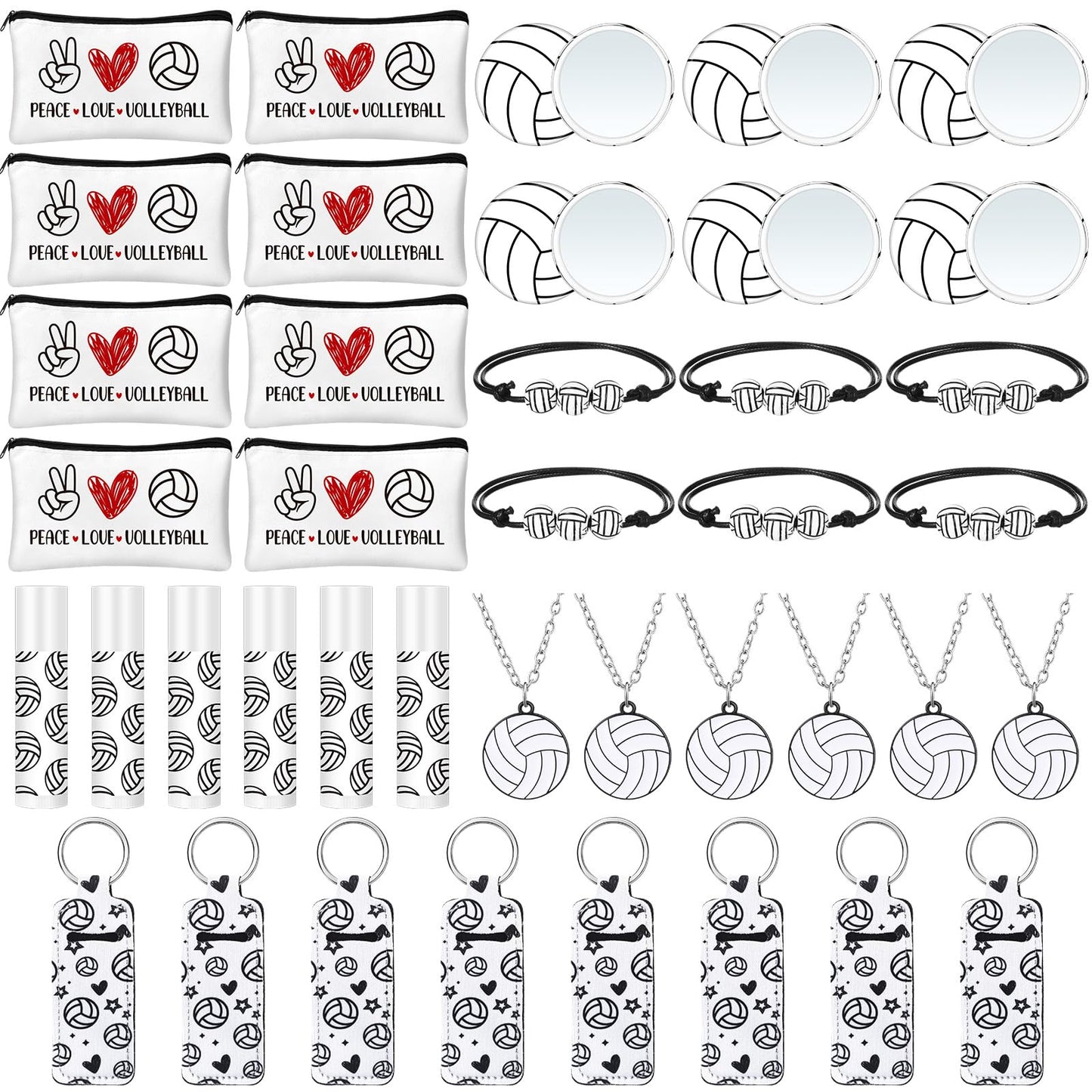 Yeyeplum 72 Pcs Volleyball Team Gifts Party Favors Include 12 Makeup Bags 12 Lip Balm 12 Lip Balm Holder 12 Necklace 12 Adjustable Bracelet 12 Mirrors for Volleyball Lovers Players Teen Girls Supplies