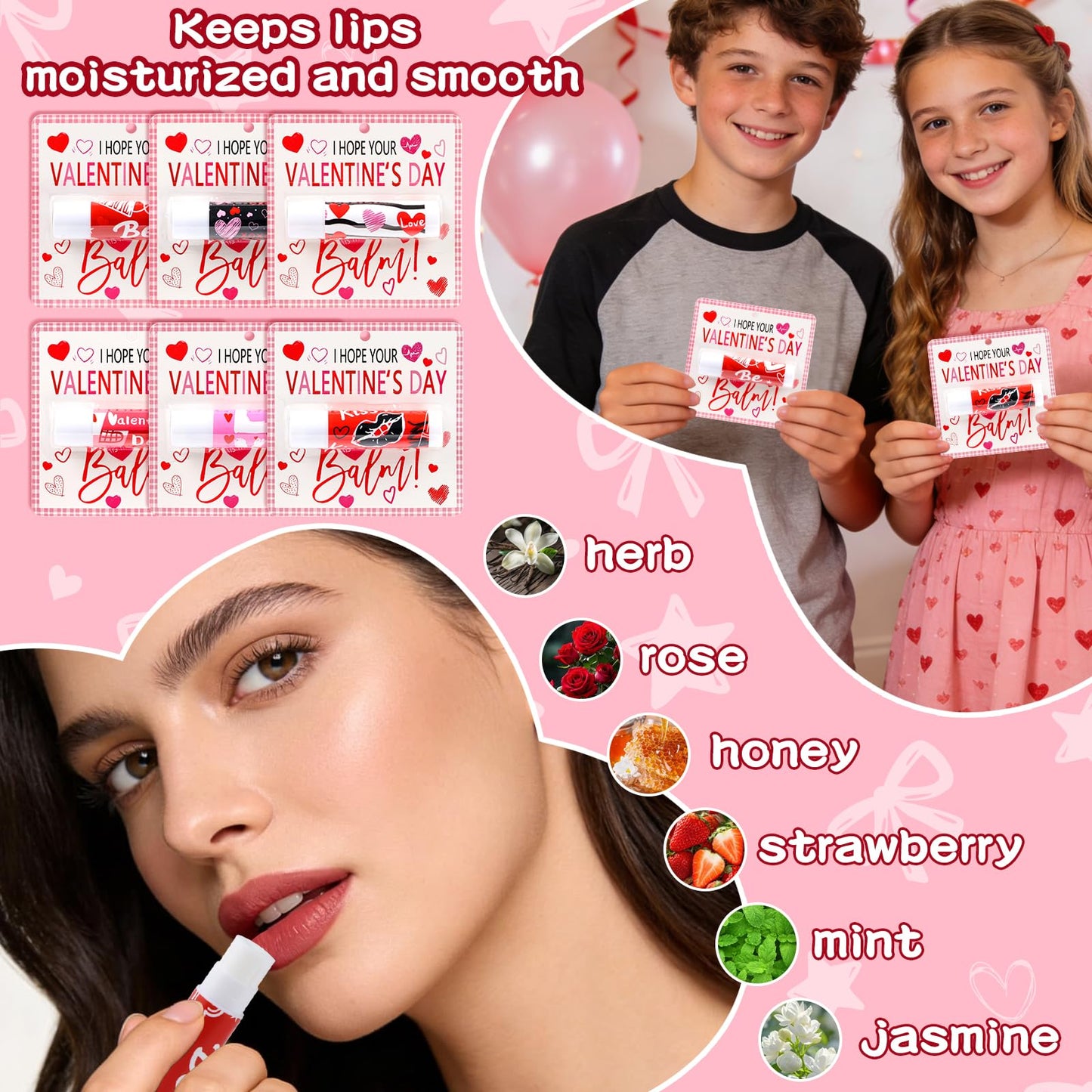 QAUYETM 50 Set Pink and Green Lip Balms Bulk Witch Party Favor Halloween Party Gift 6 Assorted Flavors with 50 Organza Bags and Cards Princess Makeup Gifts for Girls Women Halloween Basket Stuffers