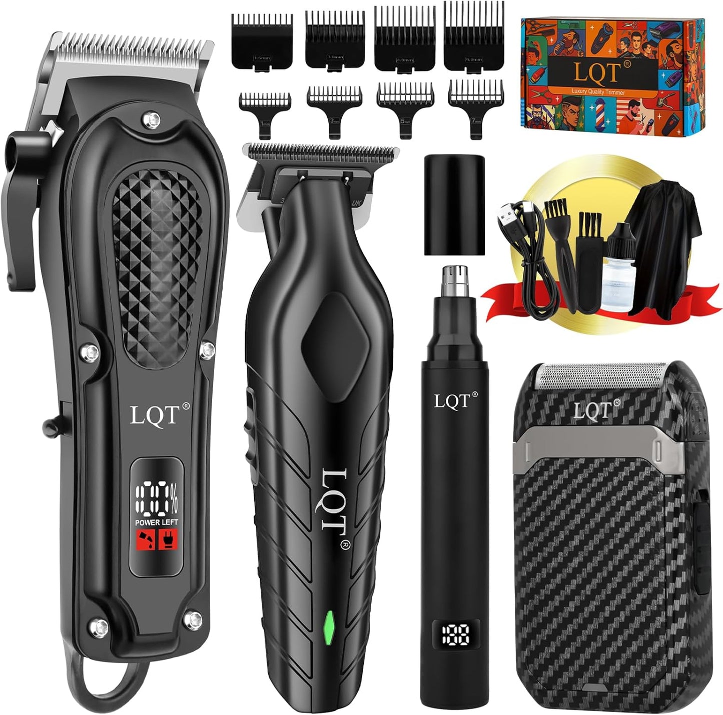 Professional Hair Clippers for Men - Cordless Trimmer Set with Nose & Ear Groomer | Rechargeable Electric Shaver