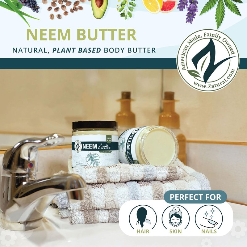 Zatural Organic Neem Butter-Coconut Oil, Neem Oil, Neem Leaf, Marula Oil, Kokum Butter, Rosemary, For Sensitive Skin, Itchy Skin, 2 Pack, 8 oz.