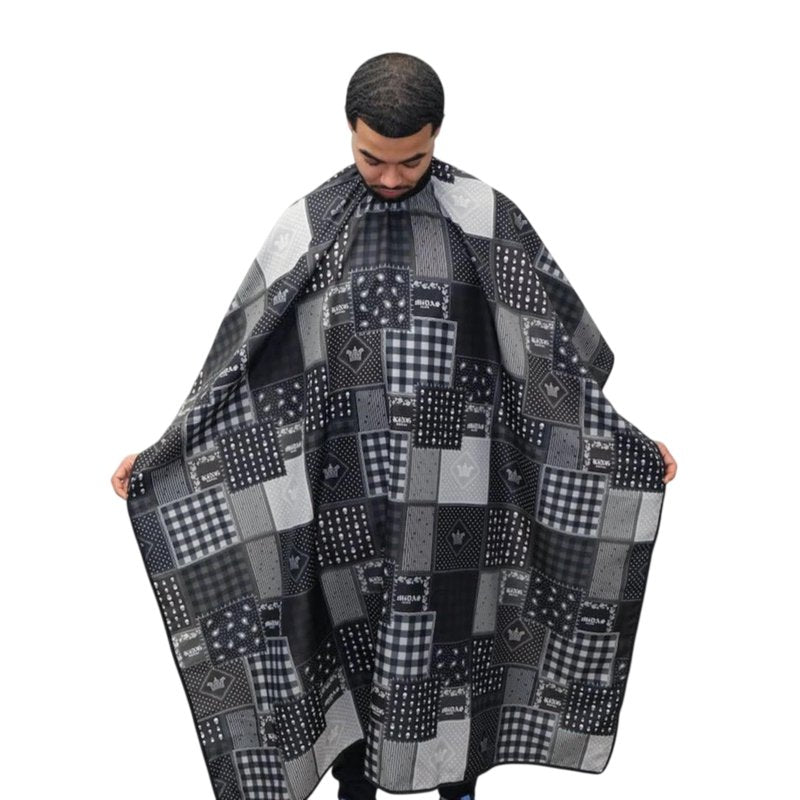 King Midas Barber Hair Cutting Cape for Men & Women - Adjustable Neck Hair Cape for Haircuts with Snap Button, Hairstylist Essentials - Floral – Black