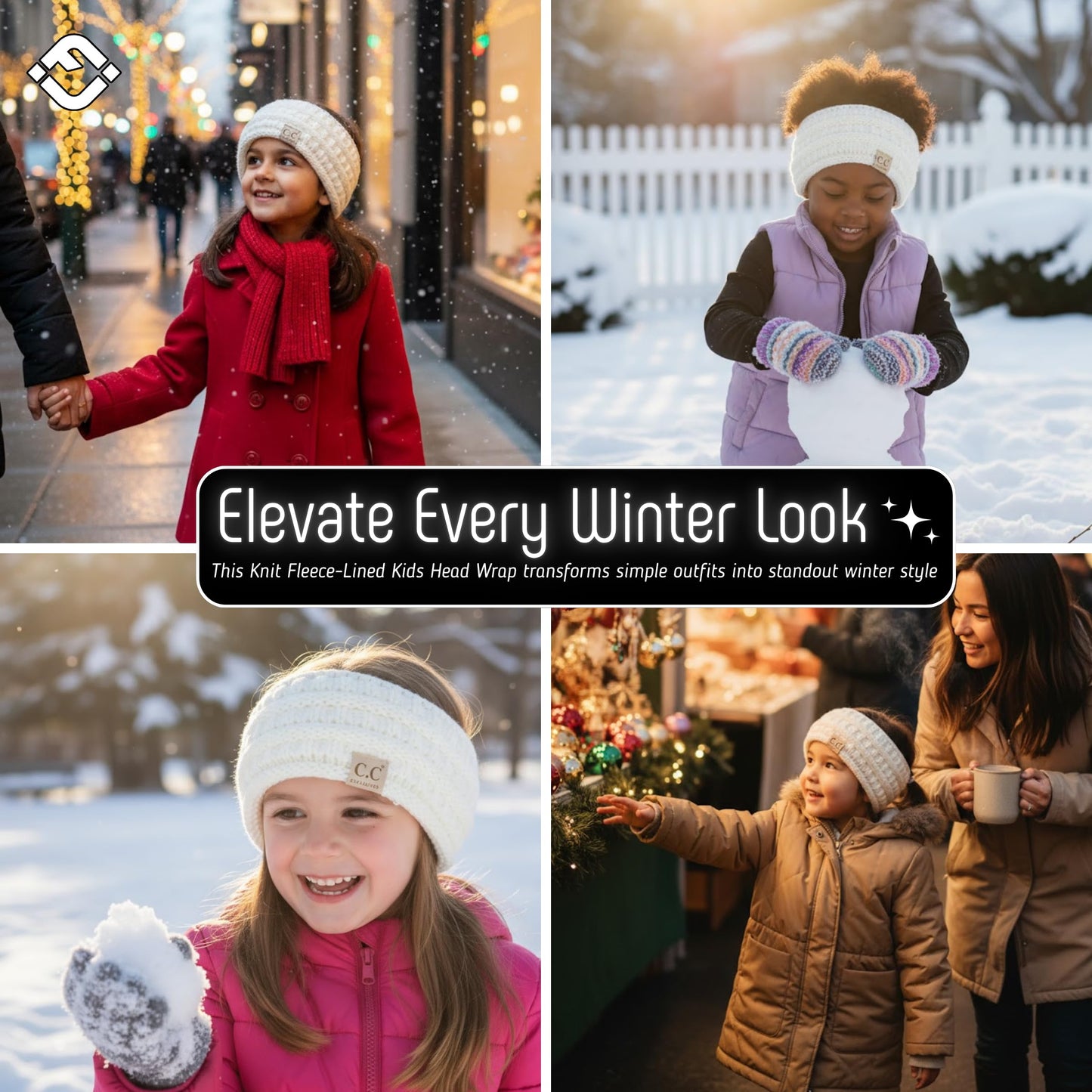 Funky Junque Exclusives Kids Ear Warmer Headband – Fleece Lined Winter Ear Wrap for Toddler Girls & Boys, Cozy Knit Head Warmer & Earmuff Headband for Cold Weather - Ivory