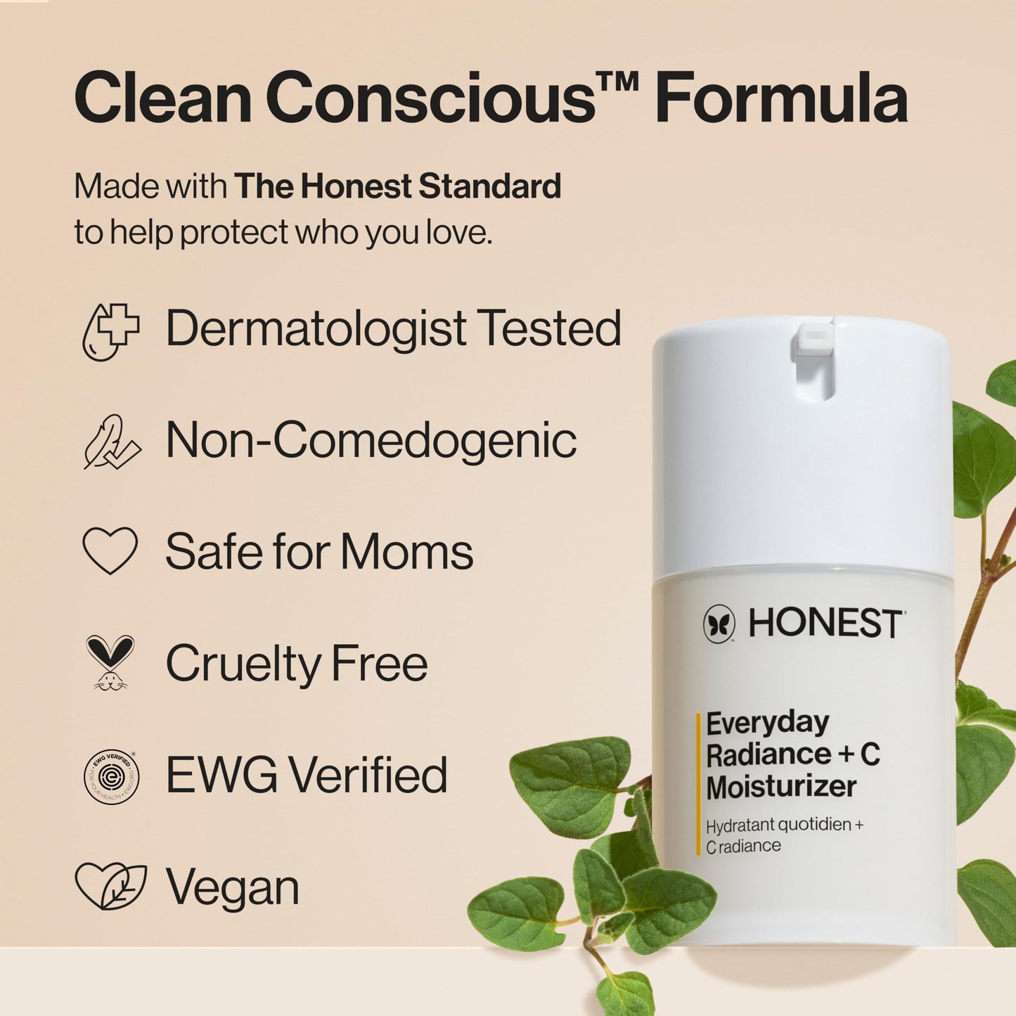 Honest Beauty Everyday Radiance Vitamin C Lightweight Moisturizer, Brightens Improves Skin Tone, Gentle for Sensitive Skin, Fragrance-Free, Vegan, 1.7 fl oz