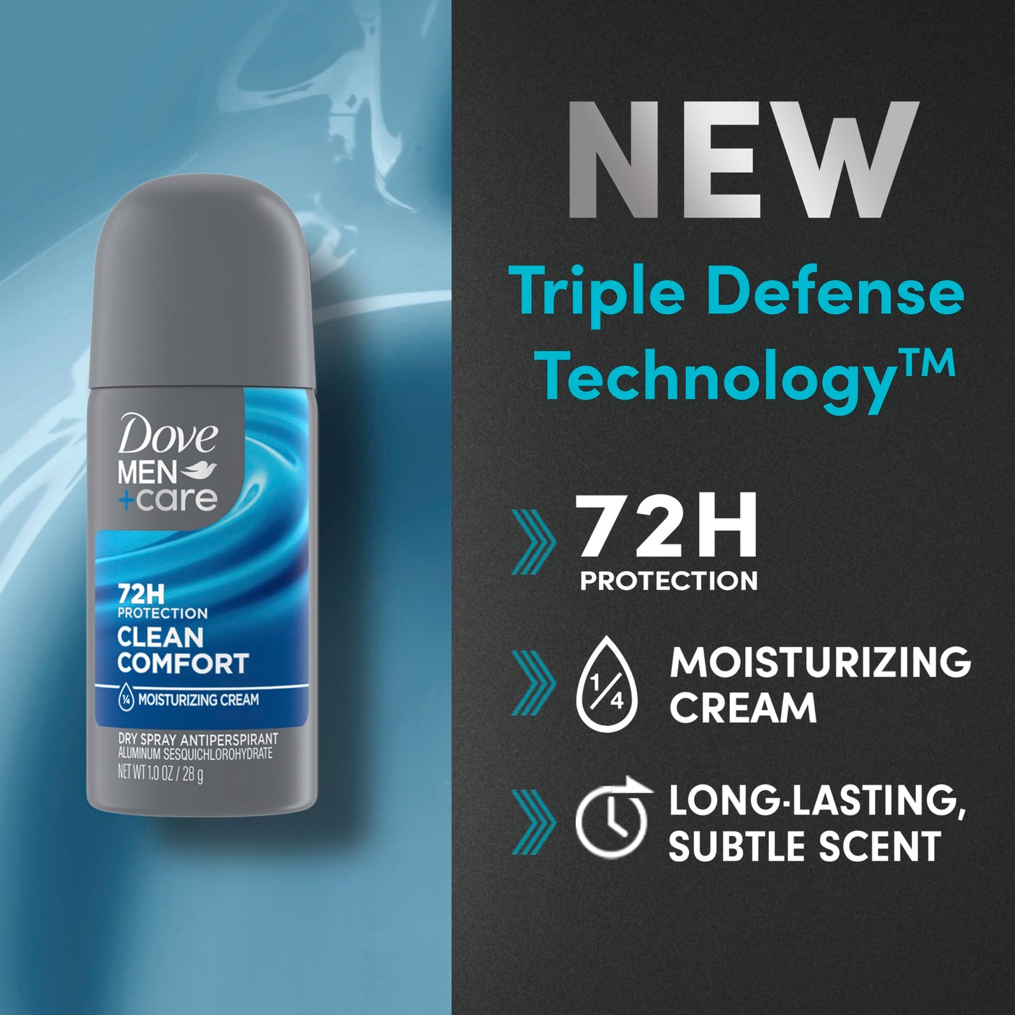 Dove Men+Care Antiperspirant Deodorant Dry Spray Clean Comfort 24 count For Men 72-hour Sweat and Odor Protection with Triple Defense Technology 1 oz