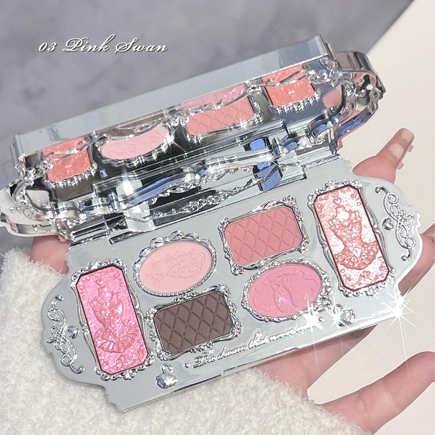 Flower Knows Swan Ballet 6-Color Makeup Palette,Soft Rosy Pink