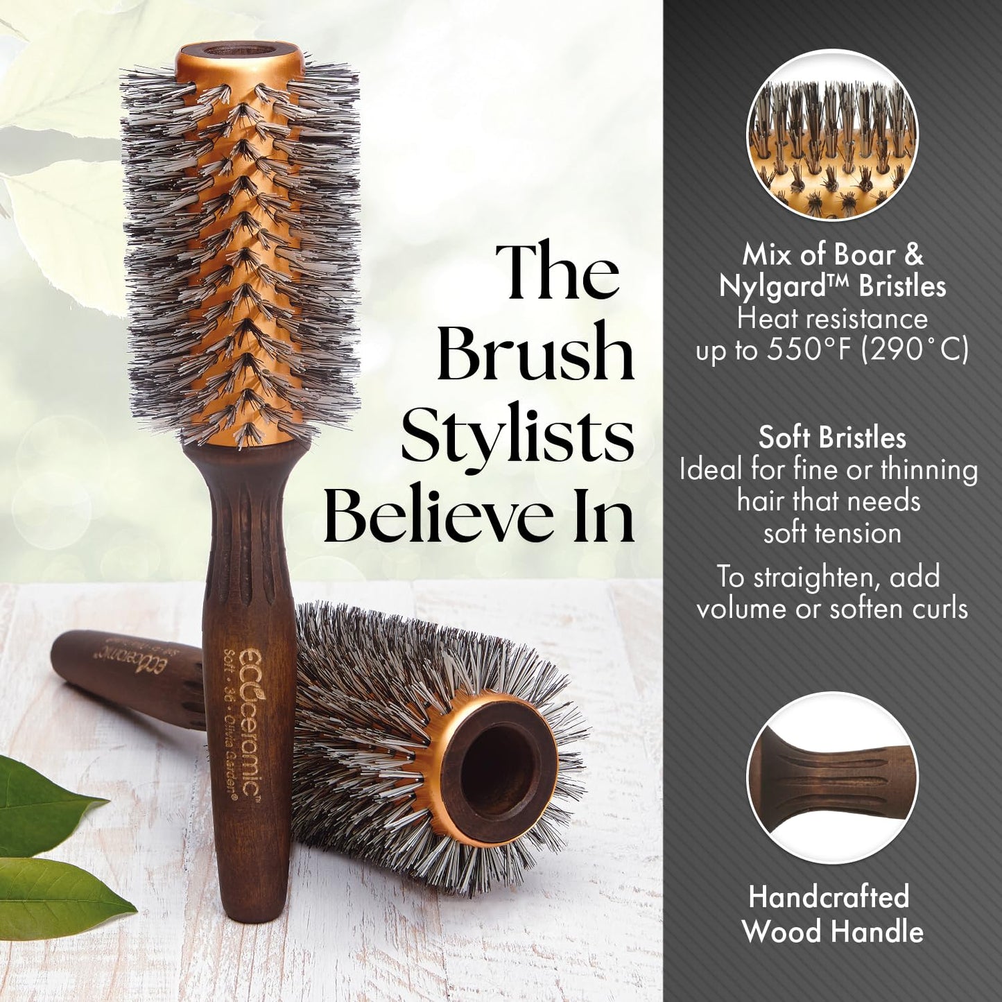 Olivia Garden EcoCeramic Soft Bristle Round Thermal Hair Brush EC-26S (2 1/8")