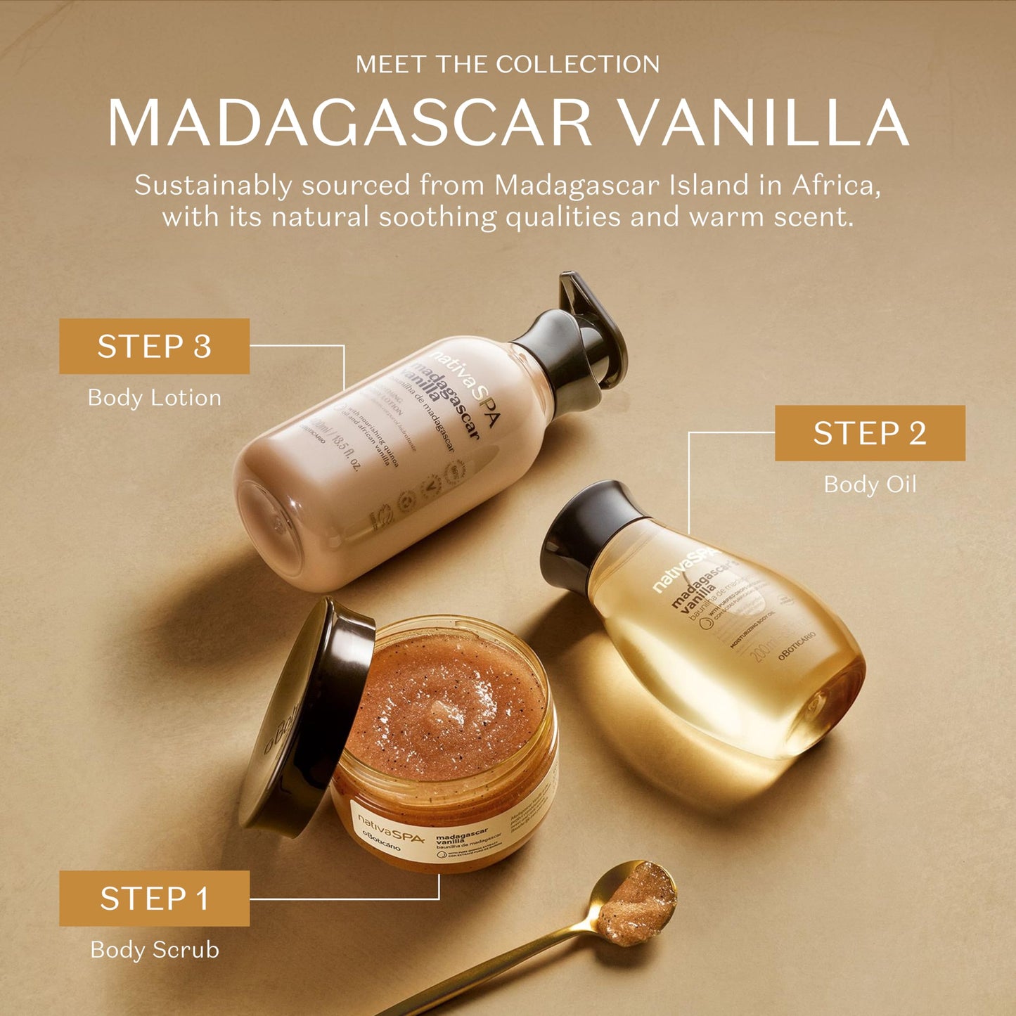 Nativa SPA by O Boticário, Madagascar Vanilla Moisturizing Body Lotion, Fragranced Skin Moisturizer with Purified Quinoa Drops, 13.5 Ounce