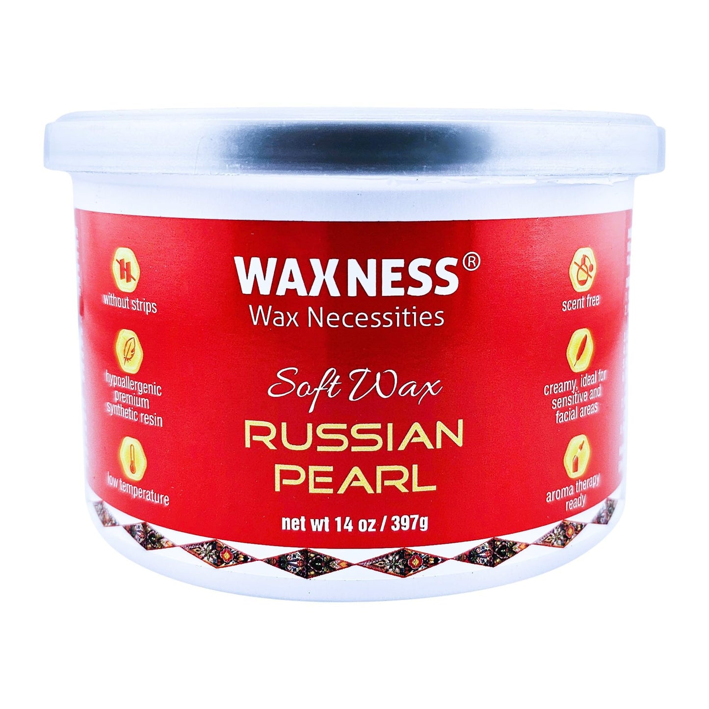 Waxness Russian Pearl Soft Wax Tin 14 oz (397 g) – Rosin-Free Soft Wax with Creamy Texture and Skin Visibility, Professional Use – Made in Italy