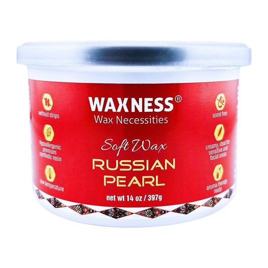 Waxness Russian Pearl Soft Wax Tin 14 oz (397 g) – Rosin-Free Soft Wax with Creamy Texture and Skin Visibility, Professional Use – Made in Italy