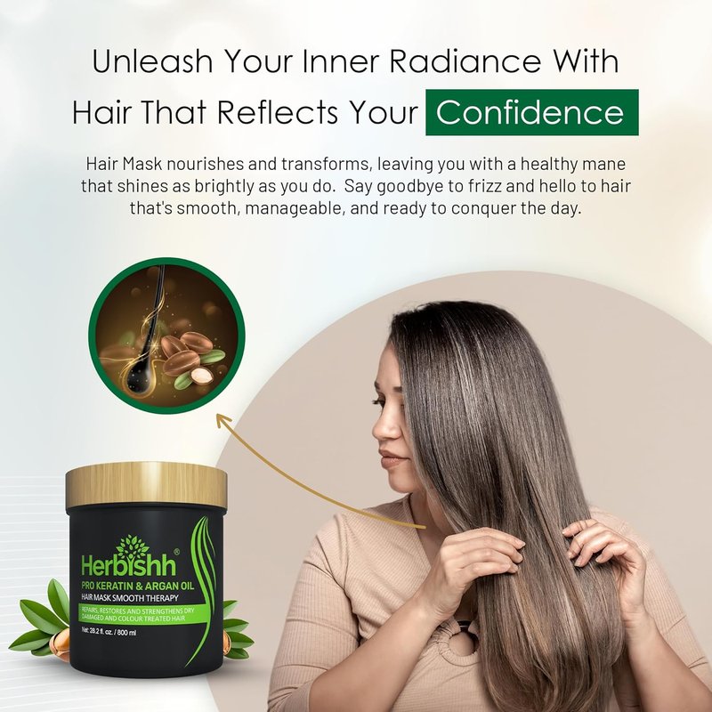 Herbishh Argan Hair Mask - Deep Conditioning & Hydration for Dry, Weak Hair | 800ML, Sulfate-Free, Paraben-Free