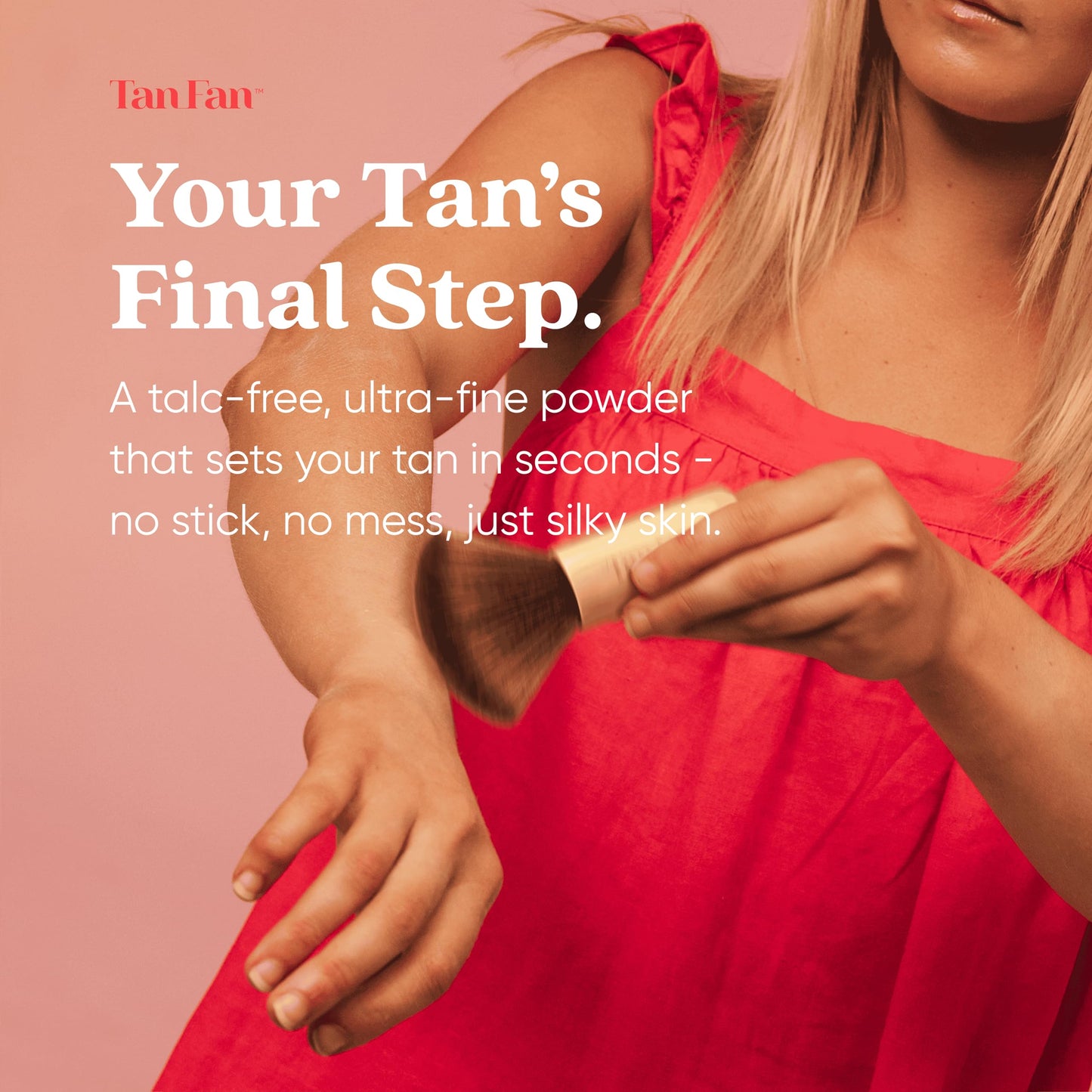 Self Tan Drying Powder Kit – Eliminates Sticky Self Tanner Feel – 100% Vegan Natural Talc-Free Light – Sets Sunless Tanner for Smooth Silky Skin w Brush & Pouch – USA Made (Coconut 3oz Setting Powder)